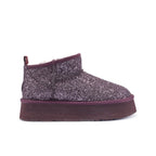 COSY ULTRA SHORT PLATFOAM BOOTS GLITTER PLUM