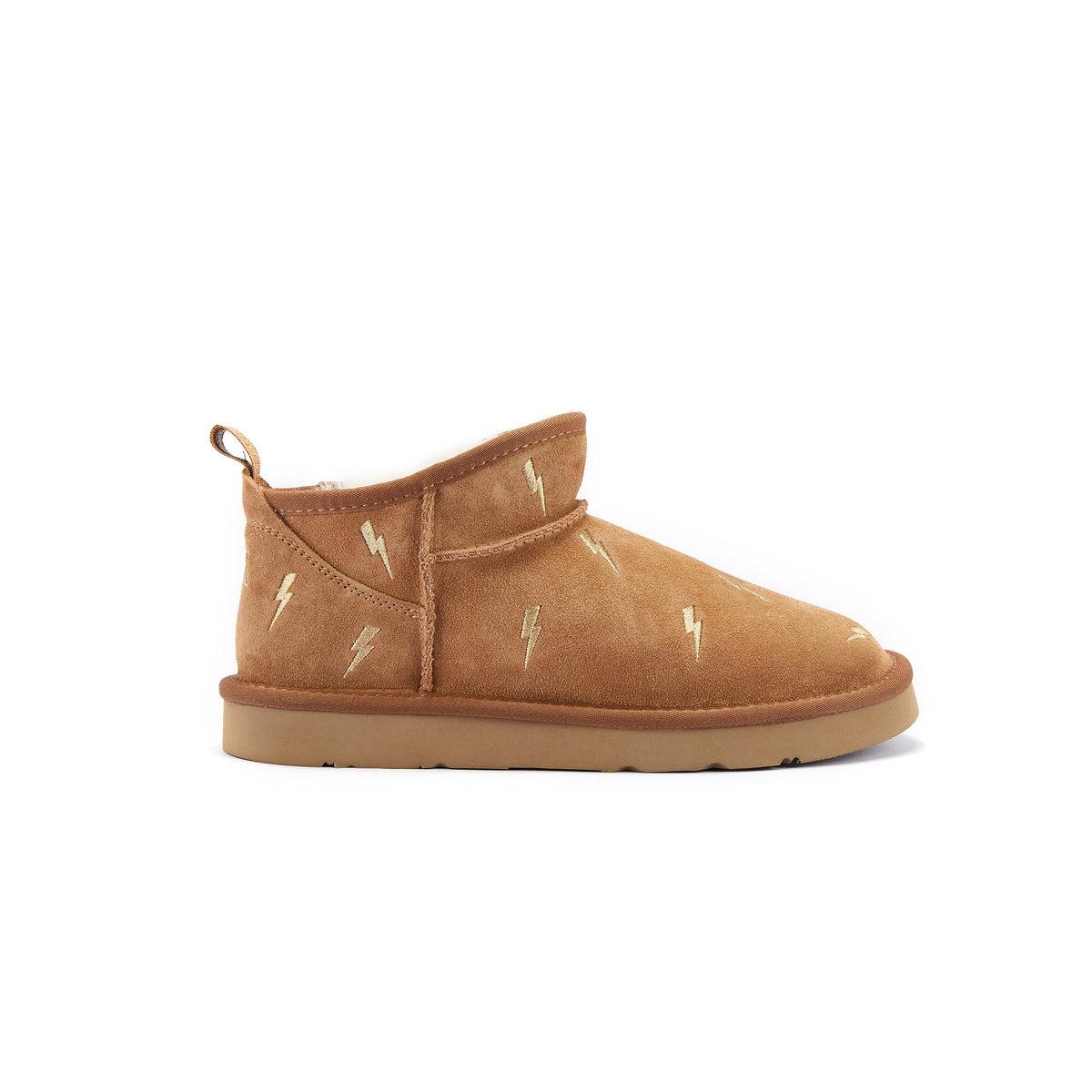 ELECTRIC & ROSE COSY ULTRA SHORT BOOTS CHESTNUT/GOLD BOLT