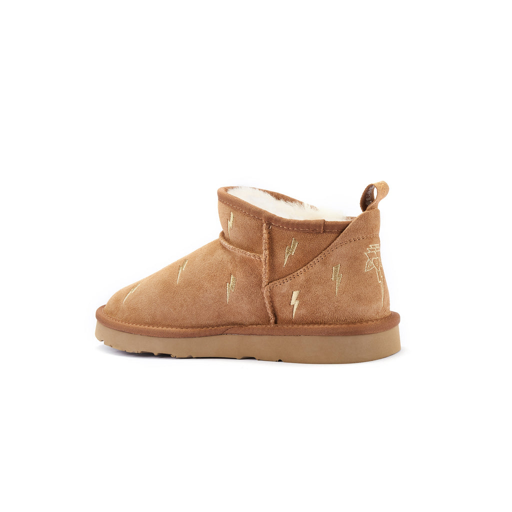 ELECTRIC & ROSE COSY ULTRA SHORT BOOTS CHESTNUT/GOLD BOLT